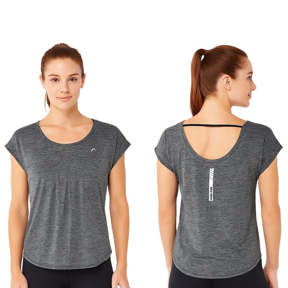 Head T Shirt S Gray Heathered‎ Scoop Neck Short Sleeve Open Back Athletic Top